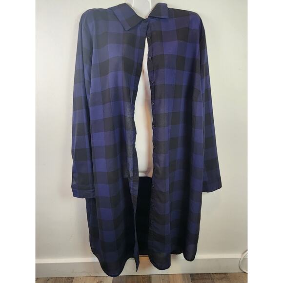 BB Dakota Keenan Navy Blue Plaid Shirt Dress Long Cuffed Button Sleeves Size 18 - Picture 2 of 13